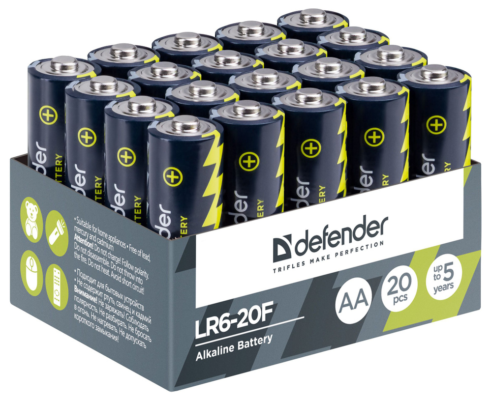 Батарейка Defender LR6-20F AA, (20шт в упаковке)
