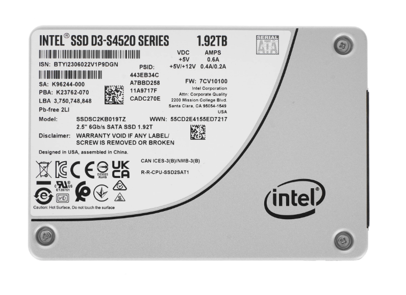 Накопитель серверный Intel SSD D3-S4520 Series,1920GB, 2.5" 7mm, SATA3, TLC, SSDSC2KB019TZ01(1Z)