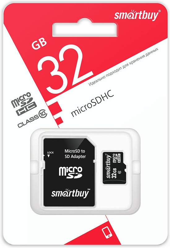 Карта памяти MicroSDHC UHS-I Card 32Gb Smartbuy class 10 (c адаптером) (SB32GBSDCL10-01LE)