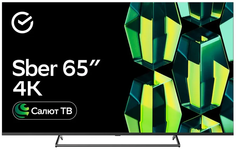 Телевизор 65" Sber SDX 65U4125, 4K Ultra HD, 60 Гц, Wi-Fi, Smart TV, Салют ТВ, черный