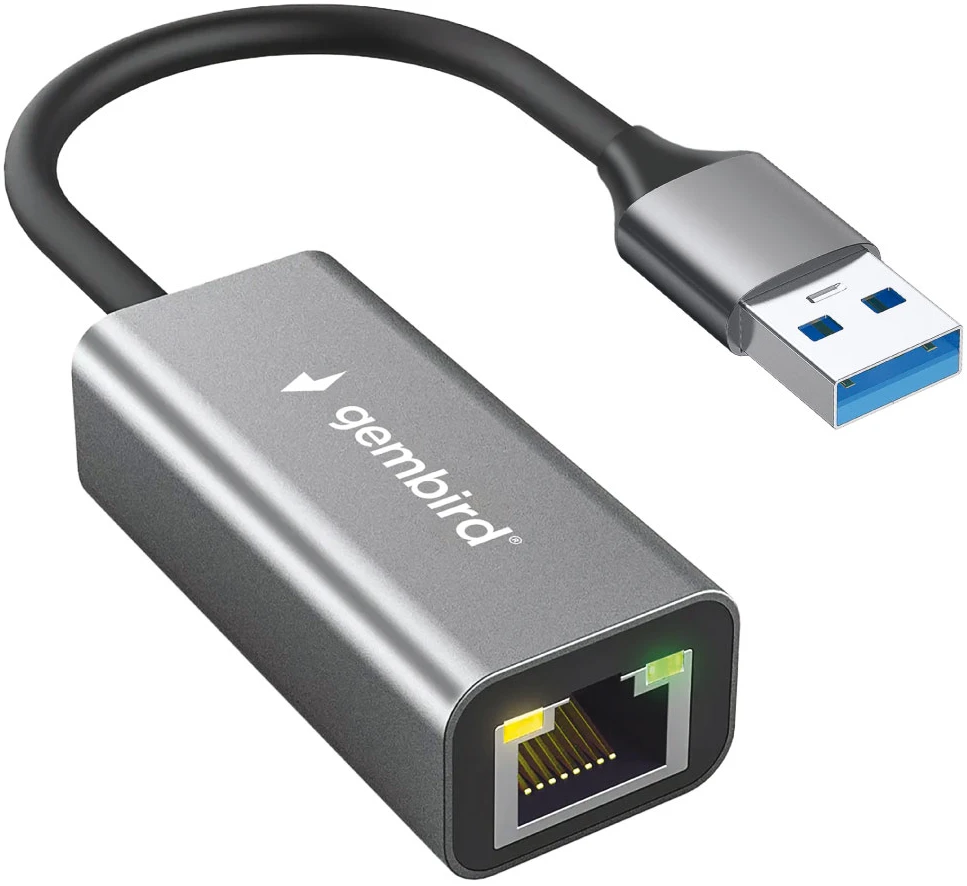 Проводной сетевой USB LAN адаптер Gembird NIC-U13, RJ45 10/100/1000/2500Mbps, USB 3.0, алюминий