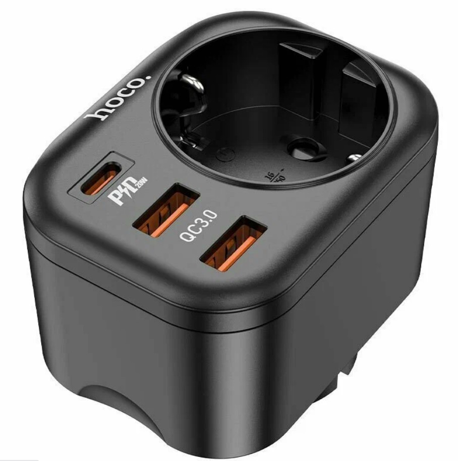 Сетевой фильтр однорозеточный Hoco NS3, 2xUSB-A, Type-C, 3А, белый