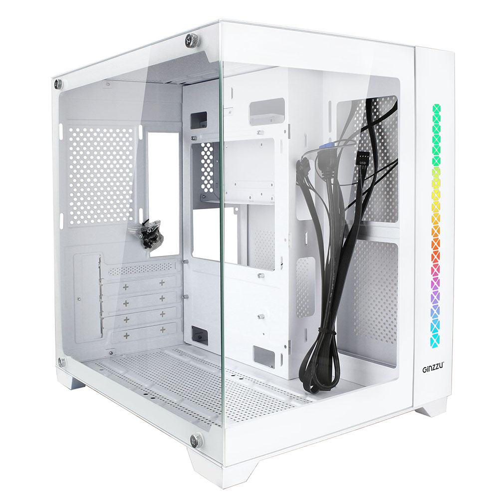 Корпус mATX кубик без БП Ginzzu V420 RGB, белый