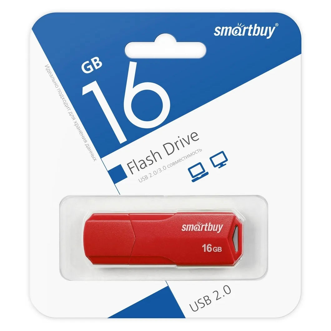 Флеш накопитель 16Gb USB 2.0 SmartBuy CLUE Red (SB16GBCLU-R)