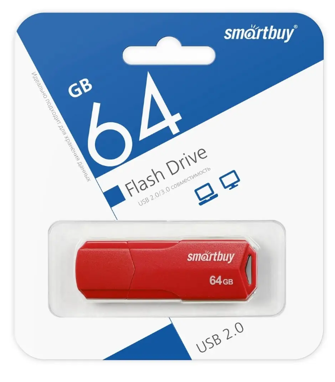 Флеш накопитель 64Gb USB 2.0 SmartBuy CLUE Red (SB64GBCLU-R)