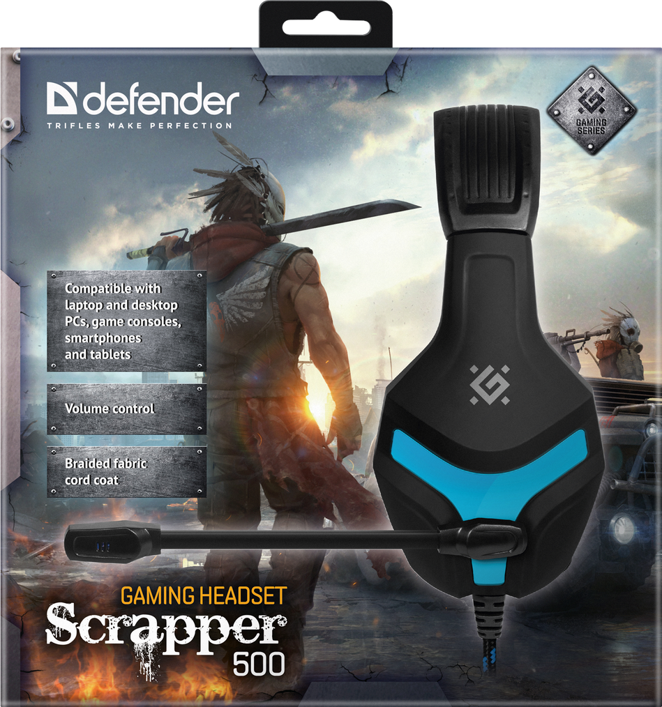 Гарнитура игровая Defender Scrapper 500, с микрофоном, чёрно-синий