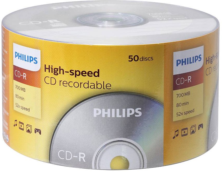 Оптический диск CD-R Philips 700 Mb, 52х, Cake Box (50шт)