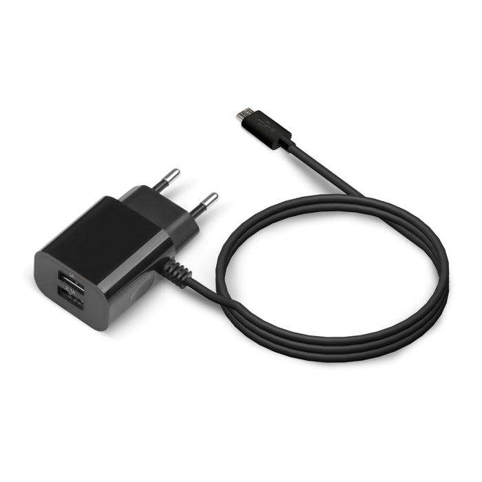 Универсальное СЗУ Jet.A UC-C14 (2USB, 2.1А, встр каб TypeC), чёрное