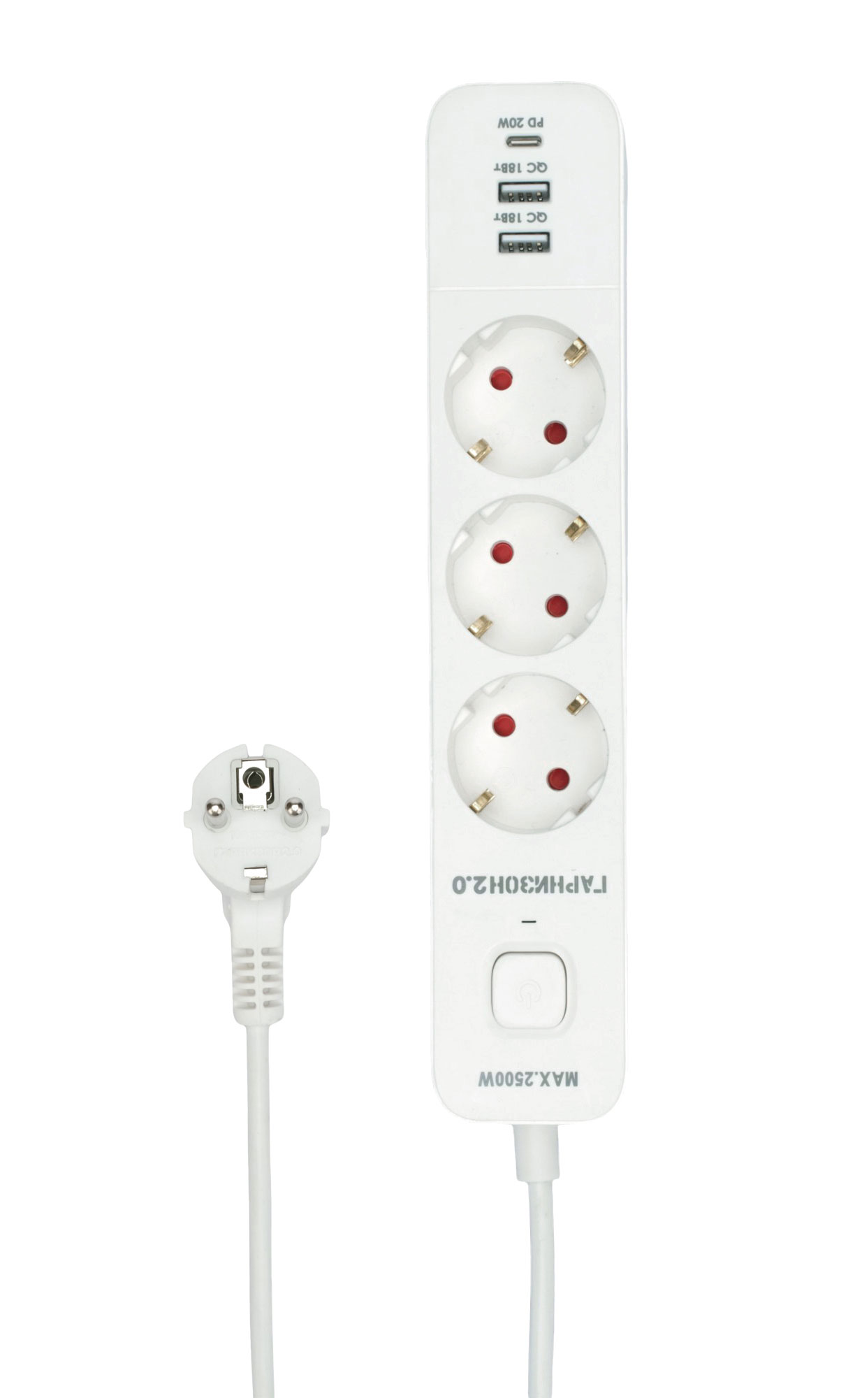 Сетевой фильтр Гарнизон Мультипорт EPS-3-CU2-W-2, 2м, 3 розетки,2xUSB 2.0 + Type-C, 10А, белый