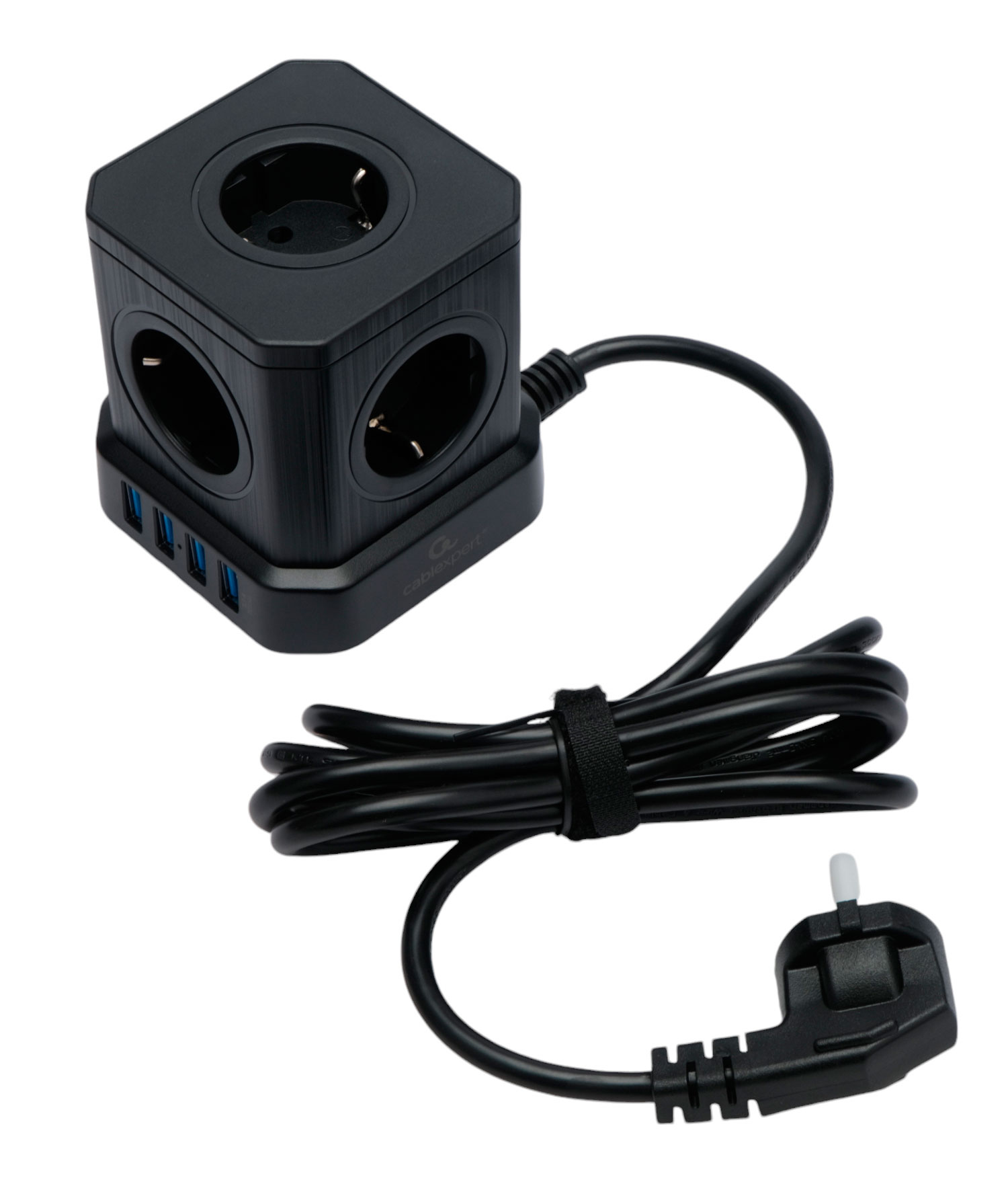 Сетевой фильтр Cablexpert TWR-5-U4-B-2, 2м, 5 розетки, 4xUSB 2.0, 10A, черный