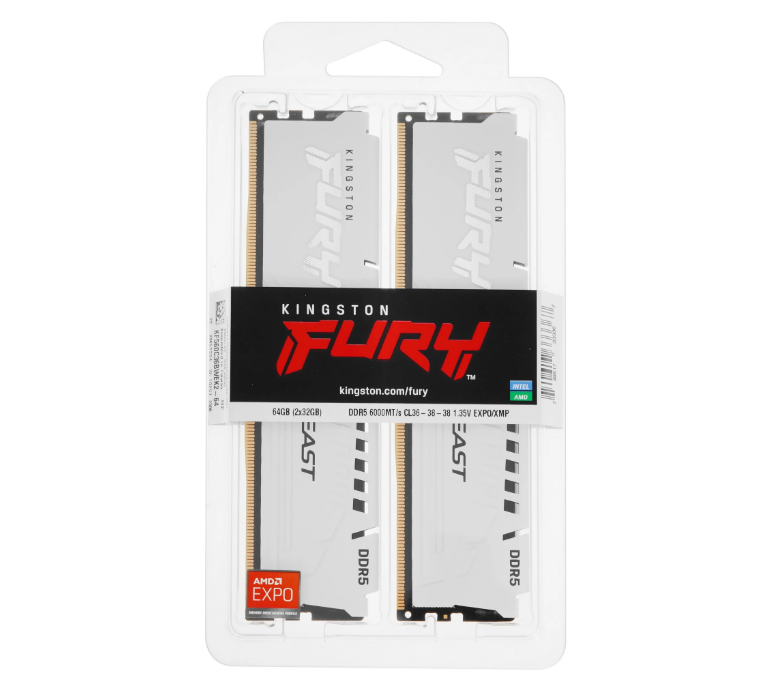 Комплект модулей памяти DDR5 2X32Gb Kingston FURY Beast White EXPO (KF560C36BWEK2-64)