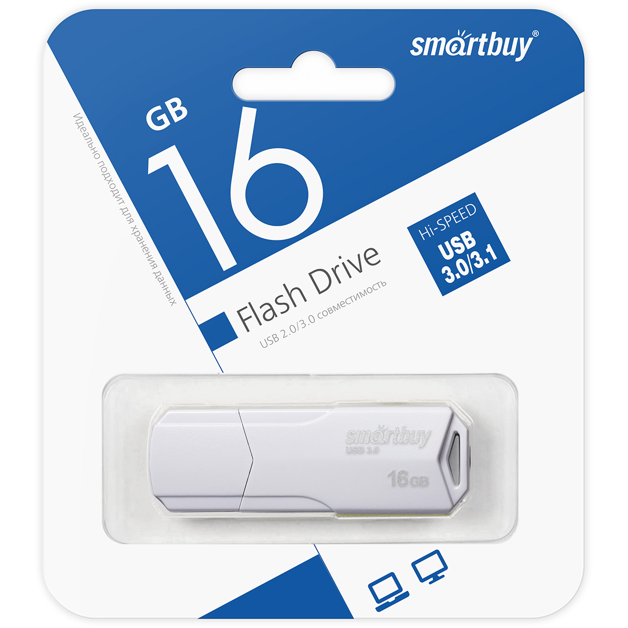 Флеш накопитель 16Gb USB 2.0 SmartBuy CLUE White (SB16GBCLU-W)