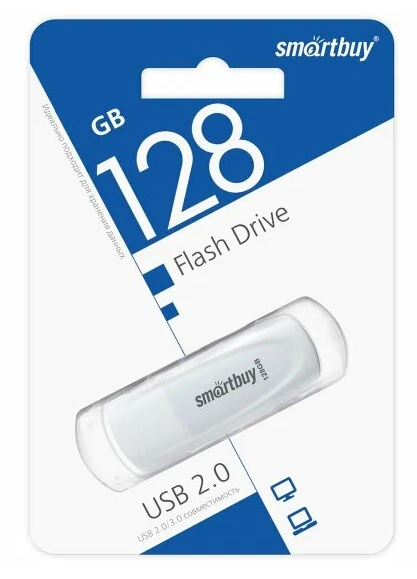 Флеш накопитель 128Gb USB 2.0 SmartBuy Scout White (SB128GB2SCW)