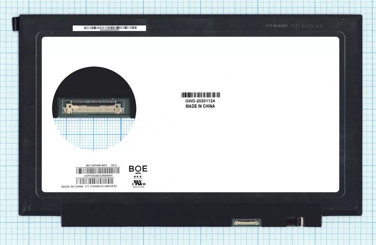 Дисплей 13.3" NV133FHM-N43 V8.0 FHD Matte (Slim LED, IPS,1920x1080,30pin,Right) без ушей