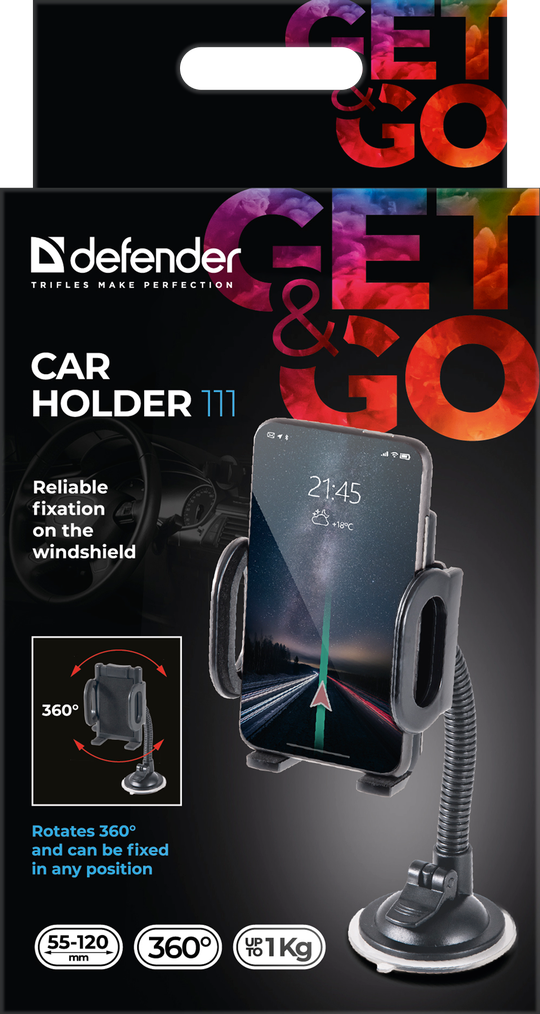 Держатель автомобильный для смартфона Defender CH-111 (55-120 мм, на стекло)