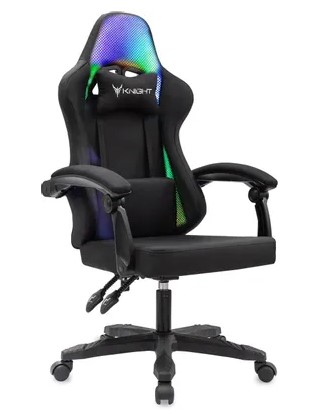 Кресло игровое Knight Wolf RGB ткань, подголовник, крестовина пластик, черный