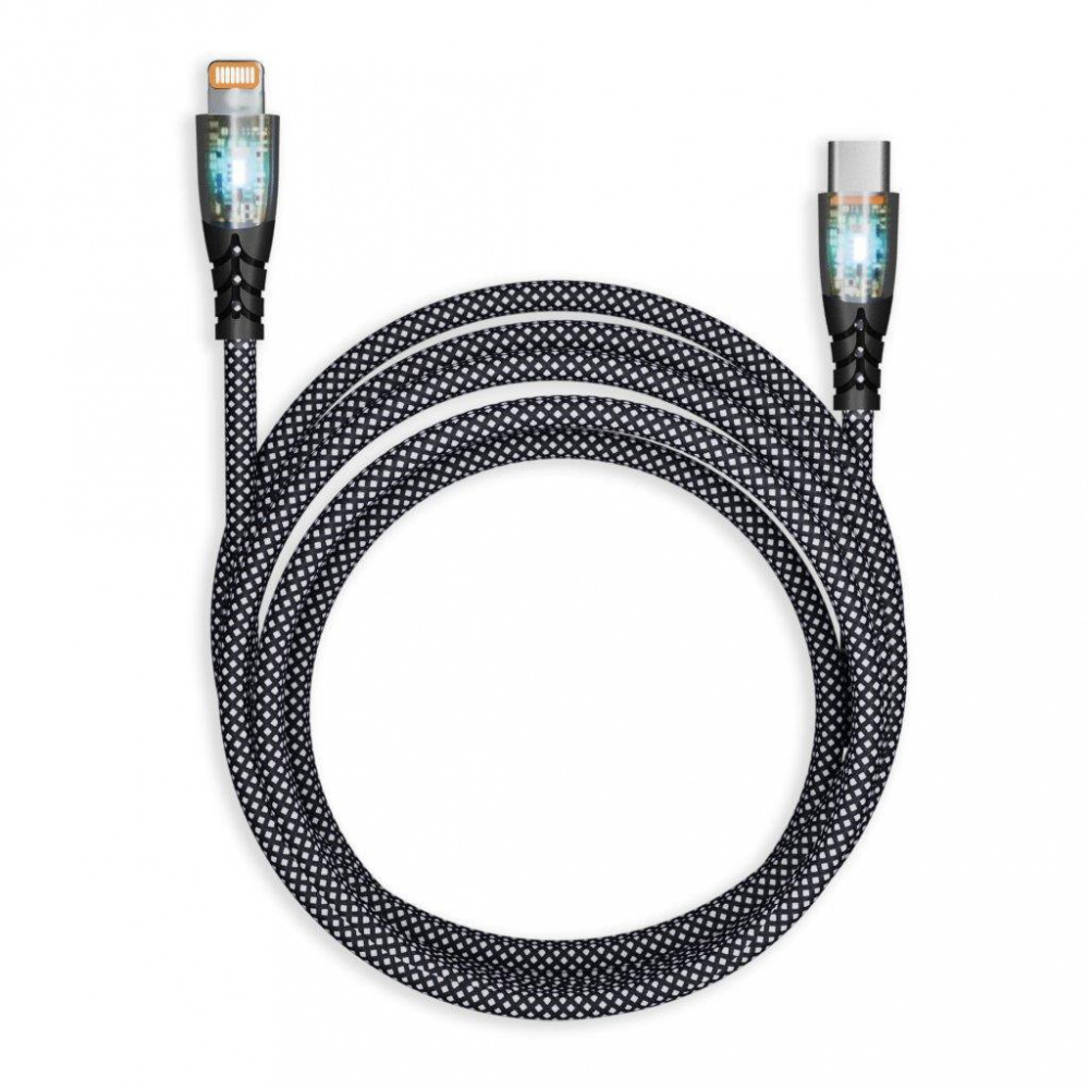 Кабель Type-C - Lightning, Smartbuy IK-12-PDTRANSP-BLACK, 3А, 1м, нейлон, черный