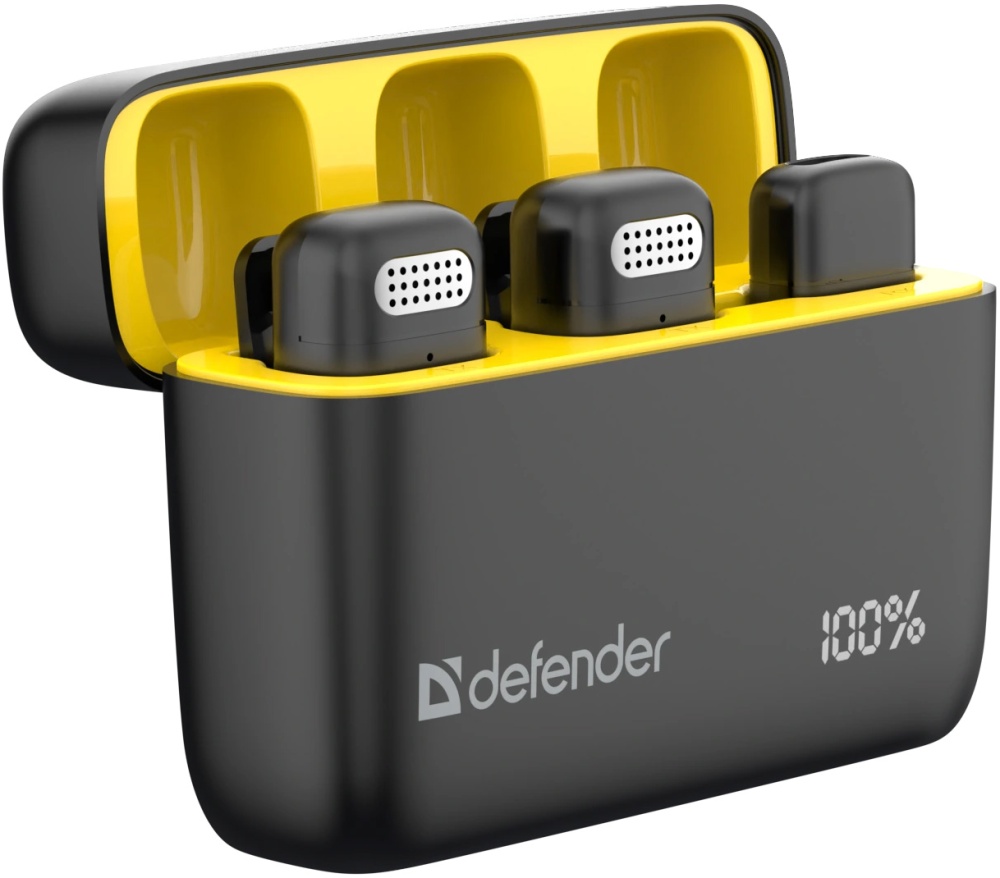 Беспроводной петличный микрофон Defender Talky-139, (комплект 2 шт. + зарядный кейс)