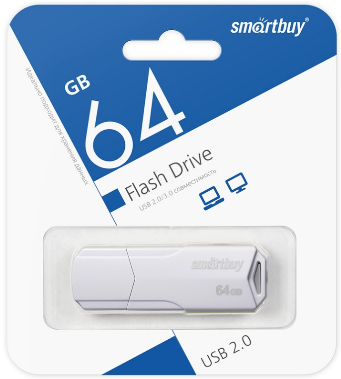 Флеш накопитель 64Gb USB 2.0 SmartBuy CLUE White (SB64GBCLU-W)