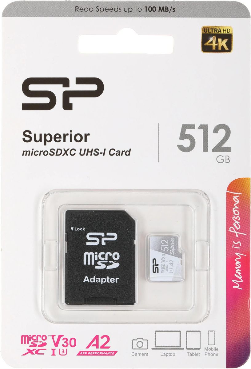 Карта памяти MicroSDXC UHS-I Card 512GB Silicon Power Superior (SP512GBSTXDA2V20SP) (с адаптером)
