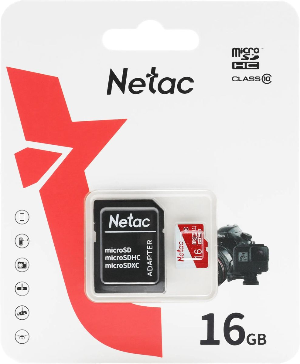 Карта памяти MicroSDHC 16Gb Netac P500 ECO + SD адаптер (NT02P500ECO-016G-R)