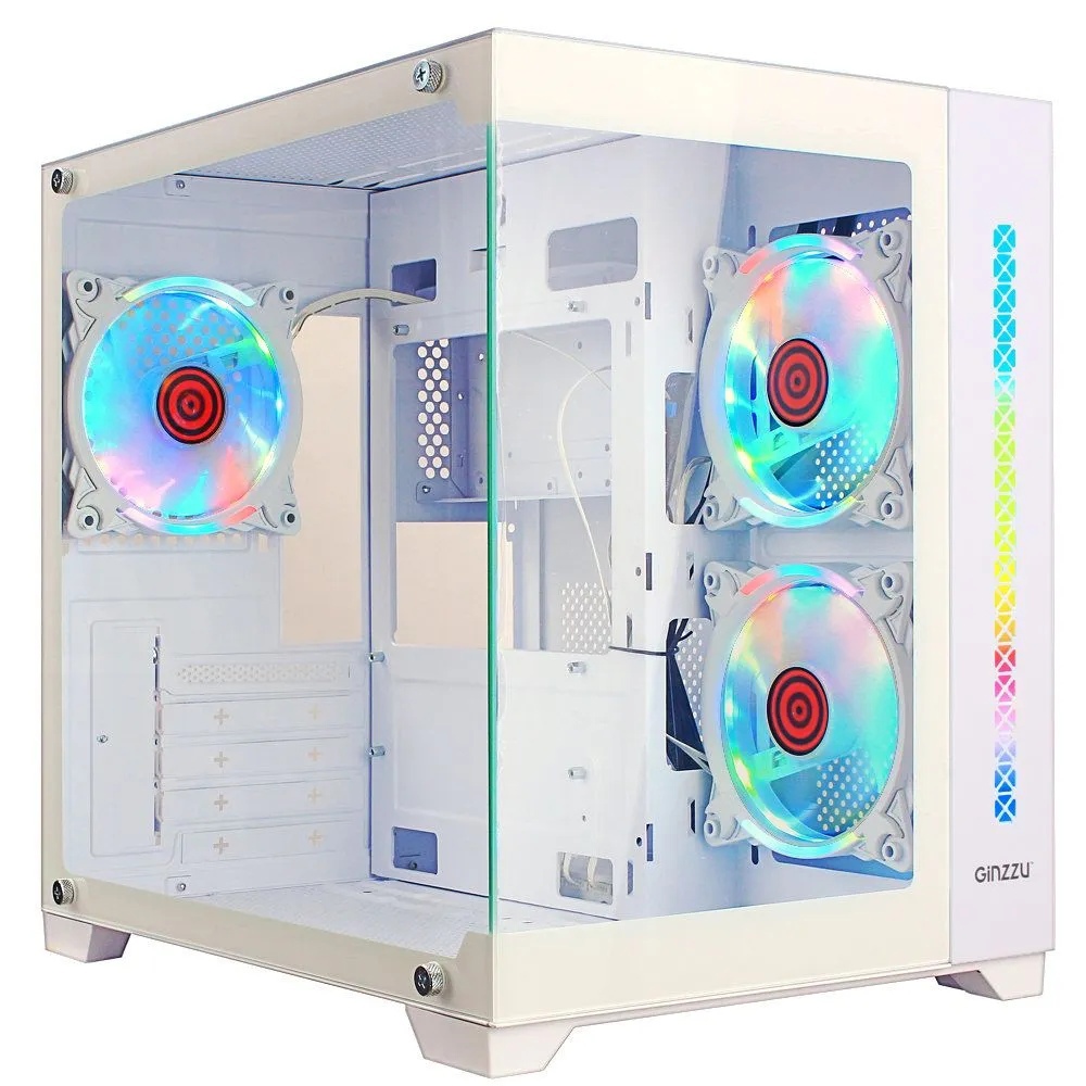 Корпус mATX кубик без БП Ginzzu V490, RGB, белый