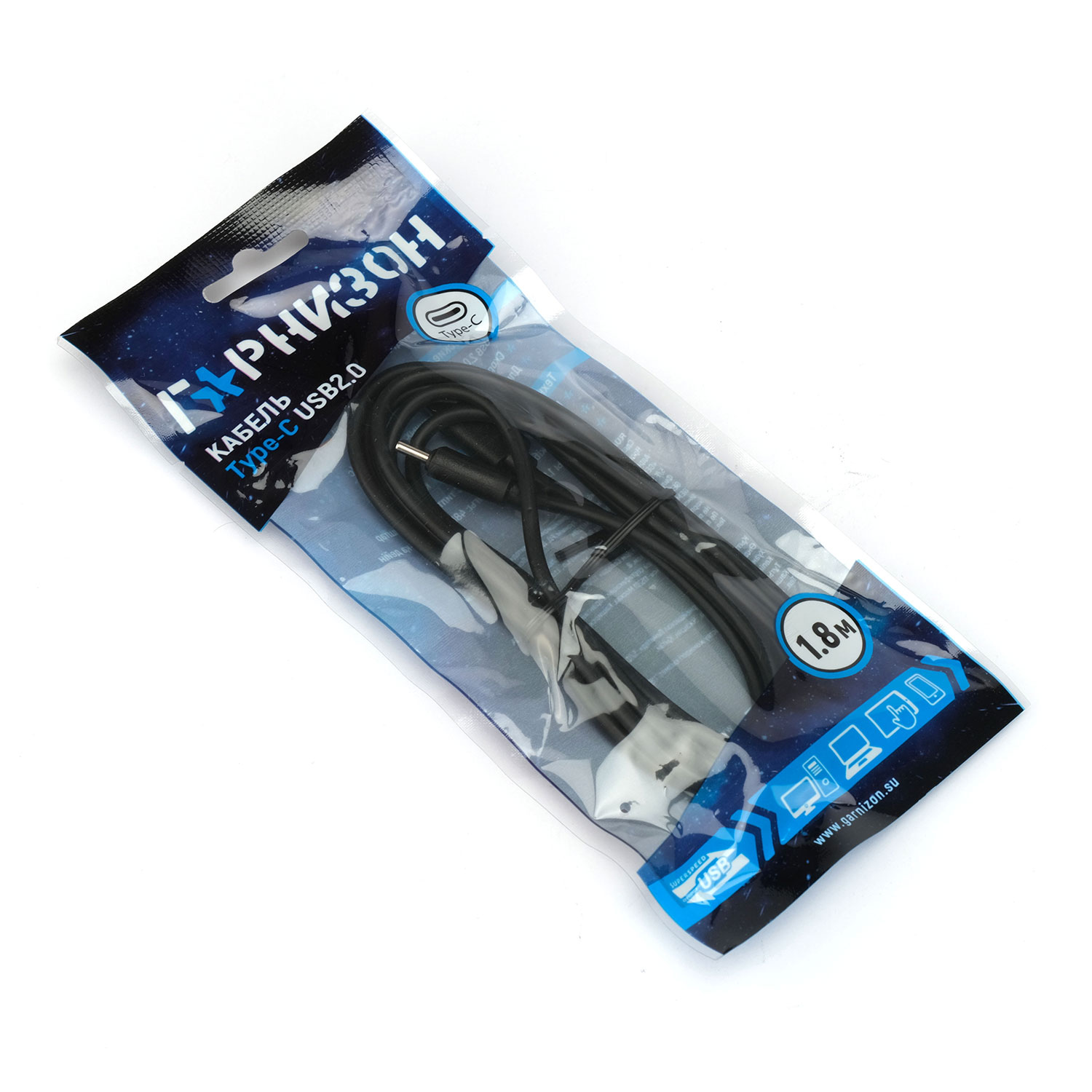 Кабель Type-C - Type-C Гарнизон GCC-USB2-CMCM-6, 1.8м, черный