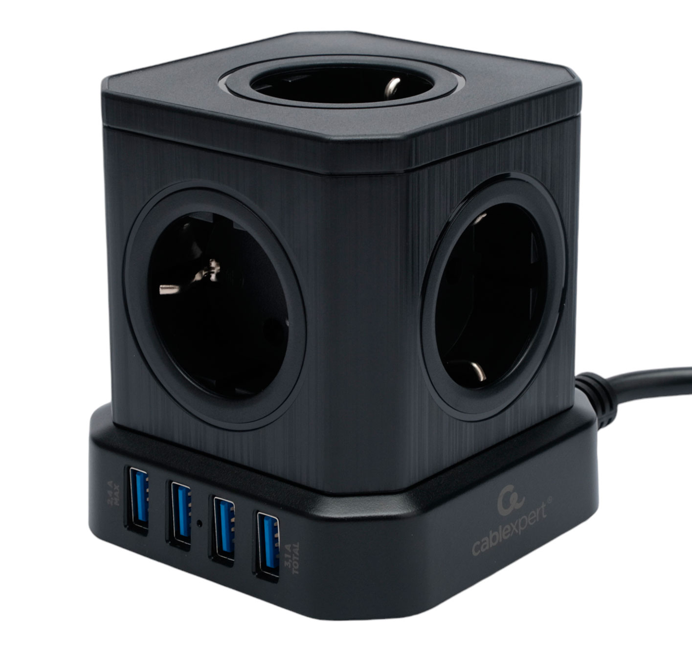 Сетевой фильтр Cablexpert TWR-5-U4-B-3, 3м, 5 розетки, 4xUSB 2.0, 10A, черный