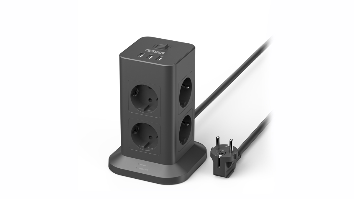 Сетевой фильтр Tessan TPS03-DE, 2м, черный