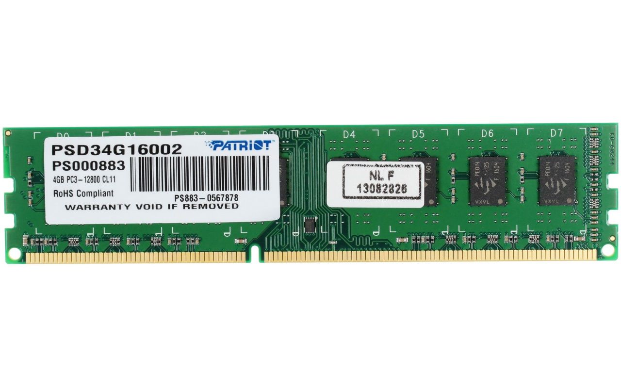 Модуль памяти DDR3 4Gb PC12800 1600Mhz Patriot (PSD34G16002)
