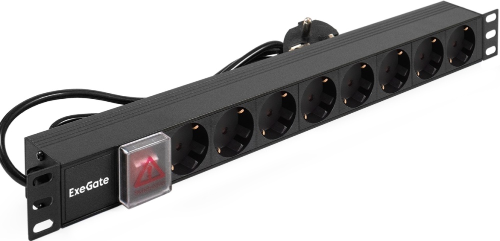Блок розеток горизонтальный ExeGate PDU-19H804 AL-8S-EU2.5-SW 19" 1U