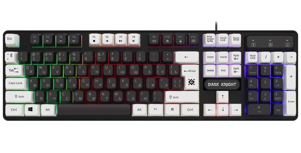 Клавиатура игровая с подсветкой Defender Dark Knight GK-077, черный-белый (45077)
