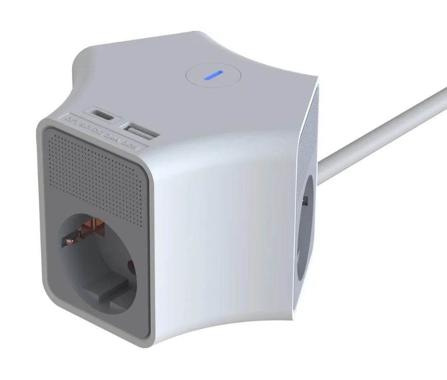 Сетевой фильтр RITMIX RM-231C, 3 розетки, USB+TypeC, 2м, белый