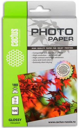 Фотобумага Cactus А6 Глянцевая 180г/м 100л 10x15 (CS-GA6180100)