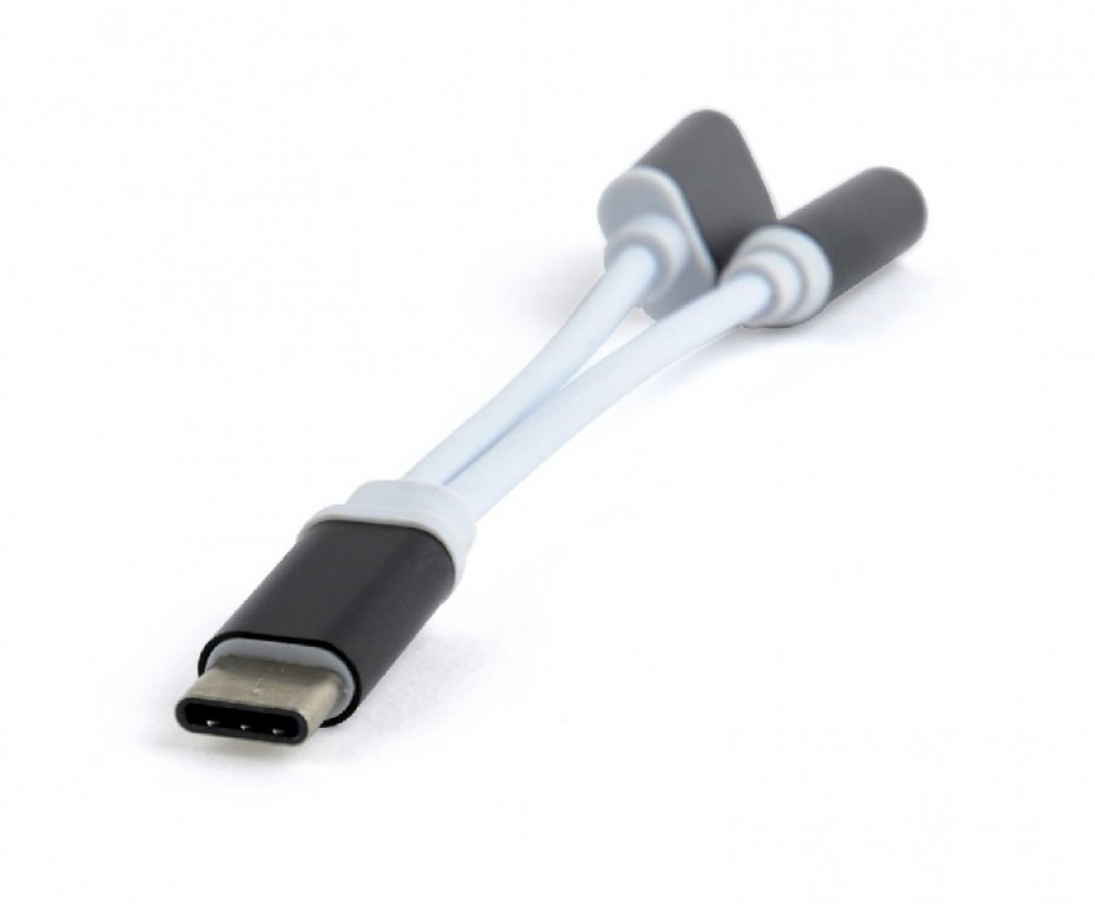 Переходник USB Type-C/Jack3.5F+Type-C(F), Cablexpert, 0.15м, черный CCA-UC3.5F-02