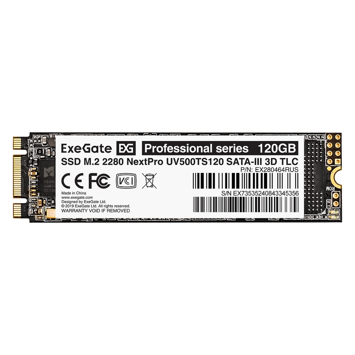 Накопитель SSD M.2 SATA 120Gb ExeGate EX280464RUS UV500MNextPro 2280 3D TLC (SATA-III)