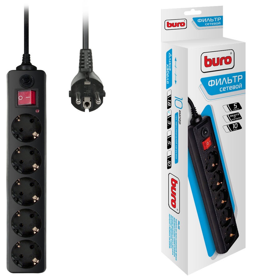 Сетевой фильтр Buro 500SH-10-B 10м