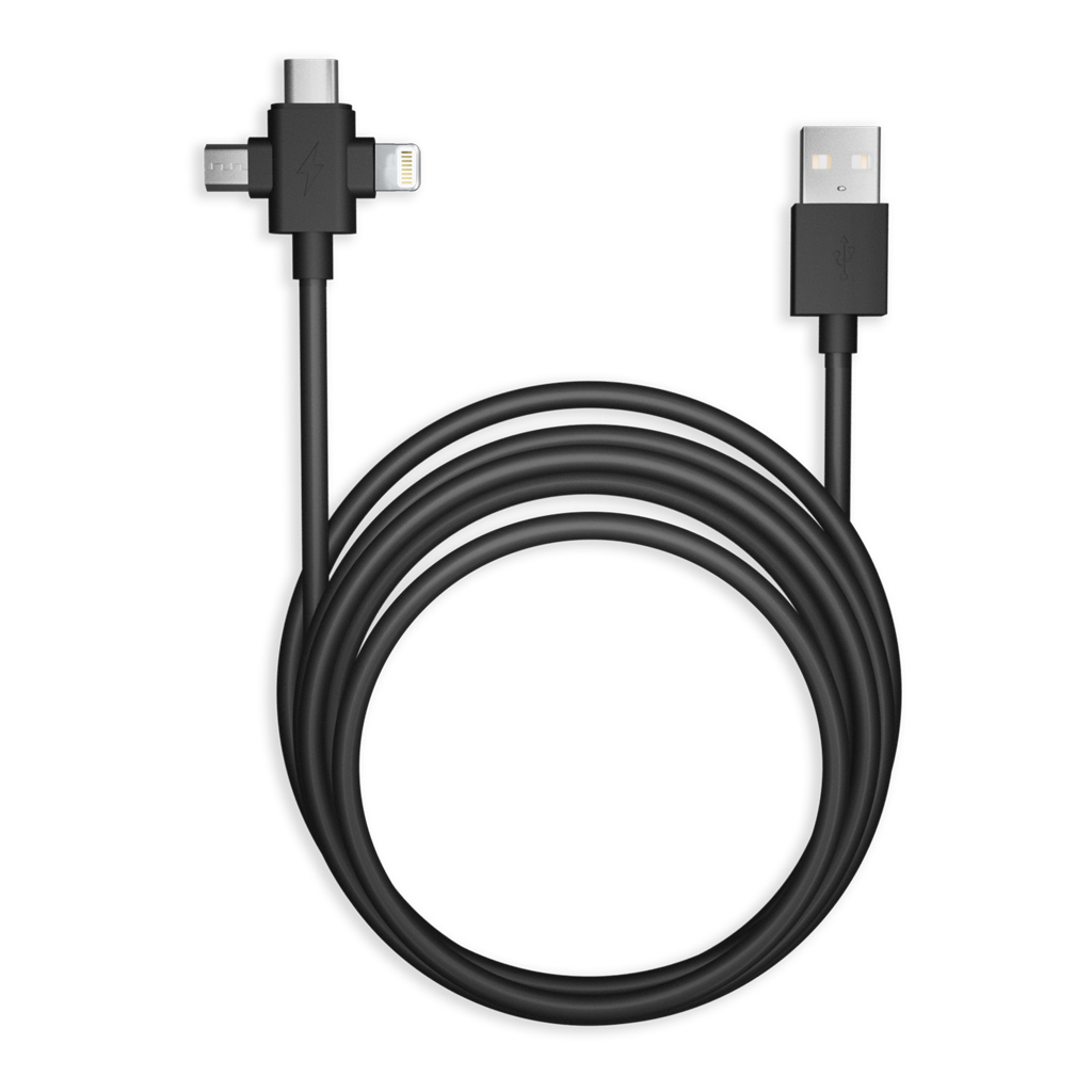 Кабель 3 в 1, USB - microUSB+Type-C+Lightning, Smartbuy THE X, 1м, черный