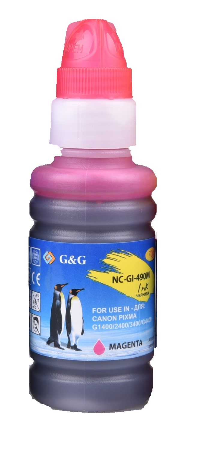 Чернила G&G GG-GI-490M GI-490 пурпурный 70мл для Canon Pixma G1400/G2400/G3400/G4400