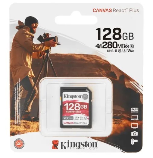 Карта памяти SDXC UHS-I 128Gb Kingston Canvas React Plus V60 Class 10 (SDR2V6/128GB)