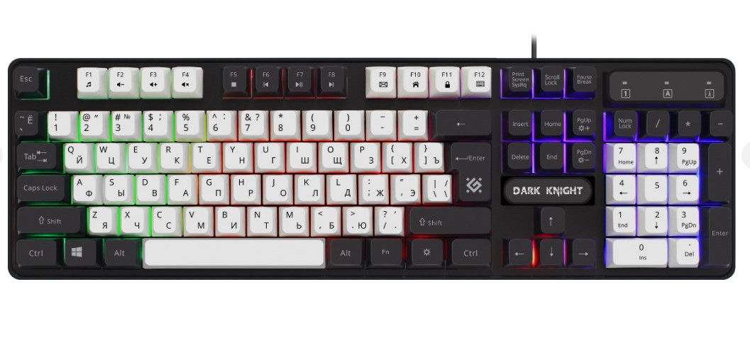 Клавиатура игровая с подсветкой Defender Dark Knight GK-077, белый-черный (45078)