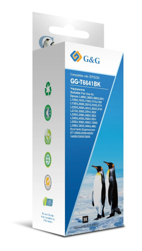Чернила G&G (GG-T6641BK) Black (для Epson L100/L110/L120/L130/L132/L210/L222) 100мл