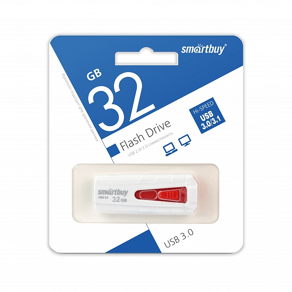 Флеш накопитель 32Gb USB 3.0 SmartBuy IRON White/Red (SB32GBIR-W3)