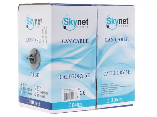 Кабель внутренний витая пара Бухта 305м SkyNet Premium UTP5e 2pr ( 0.51mm) медь CSP-UTP-2-CU