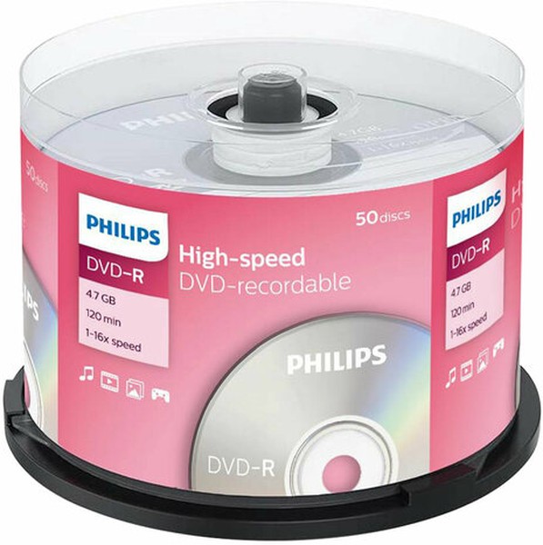 Оптический диск DVD-R Philips 4.7 Gb, 16х, Cake Box (50шт)