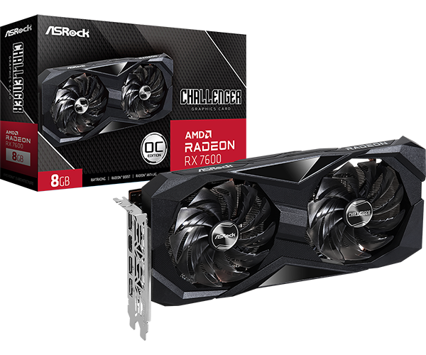 Видеокарта PCI-E 4.0 8Gb Radeon RX 7600 AsRock Challenger OC (RX7600 CL 8GO)