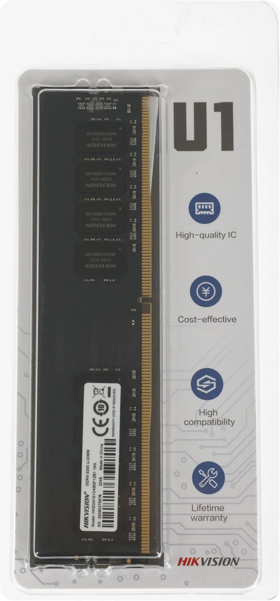 Модуль памяти DDR4 16Gb PC25600 3200MHz Hikvision HKED4161CAB2F1ZB1/16G
