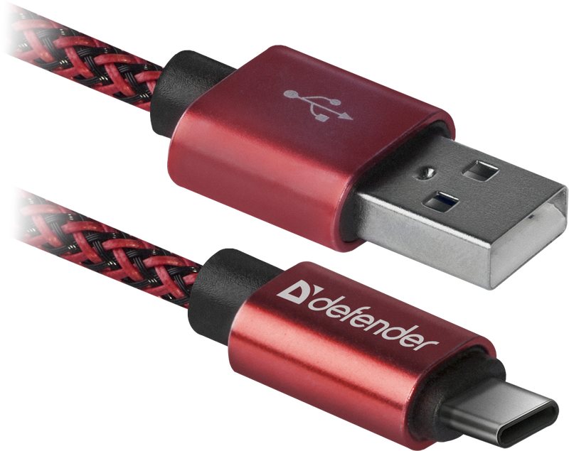 Кабель Type-C Defender USB09-03T PRO красный, 1м, 2.1A