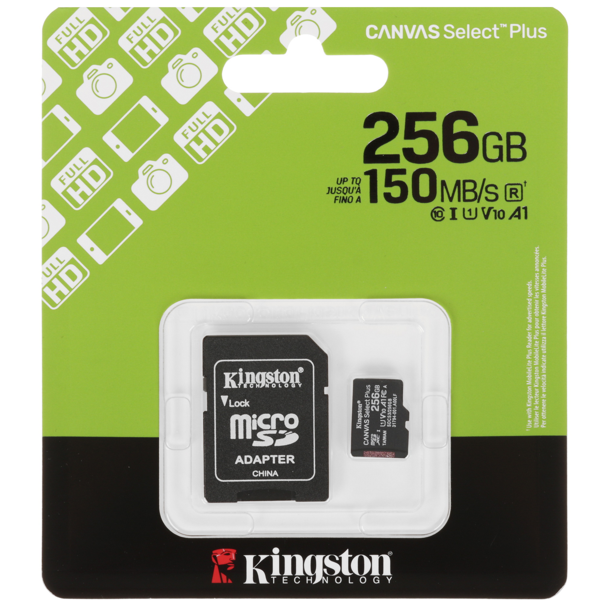 Карта памяти MicroSDXC UHS-I Card 256Gb Kingston Canvas Select Plus Class 10 SDCS3/256 (с адаптером)
