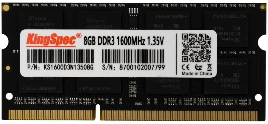 Модуль памяти SODIMM DDR3L 8Gb PC12800 1600MHz Kingspec (KS1600D3N13508G)